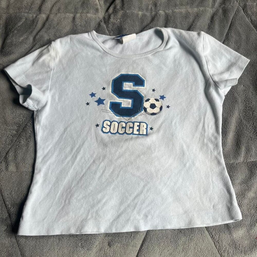 Vintage Y2K Kids' Pinup soccer graphic light blue short sleeve baby tee